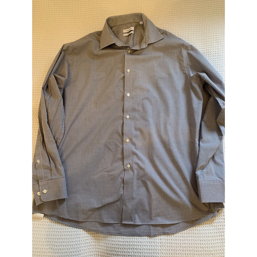 Calvin Klein Men's Button Down Shirt CheckSteel Stretch Non Iron 17 34/35